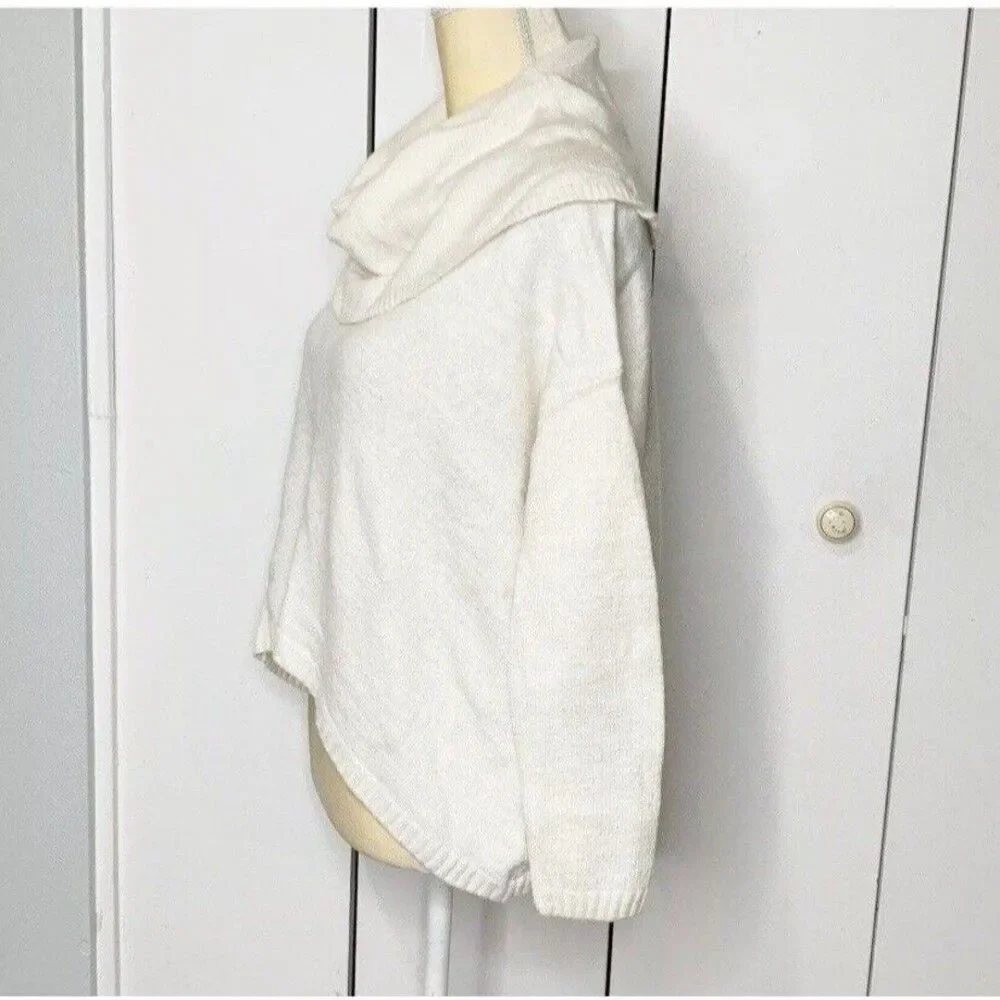 Express Women Cowl Neck Ivory Sweater XSmall azimetrical Long Sleeves